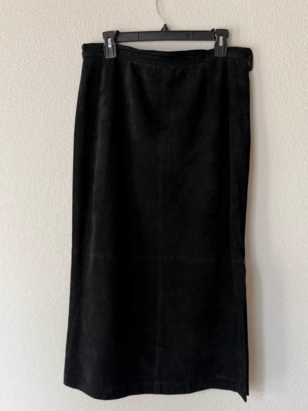 Real Suede Black Midi Skirt | Paneled | Slit | Vintage Western | Size 14